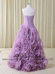 Strapless Purple Rosette Ruffles Formal Prom Home Coming Ball Gown