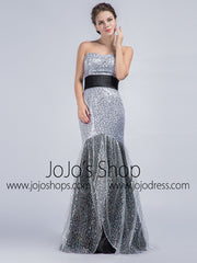Strapless Mermaid Formal Prom Dress with Sequin Lace