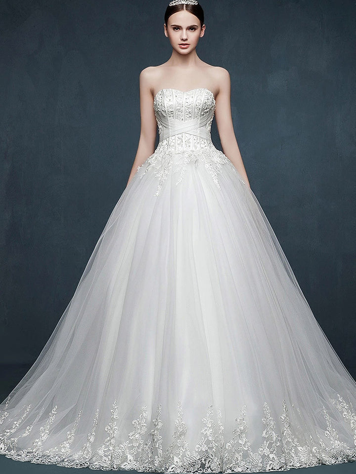 Strapless Lace Ball Gown Dress with Sweetheart Neckline