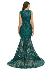 Teal Green Maxi Sequins Mermaid Formal Prom Evening Dress EN5007
