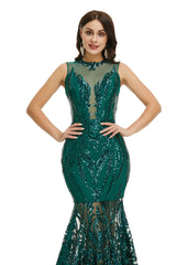 Teal Green Maxi Sequins Mermaid Formal Prom Evening Dress EN5007