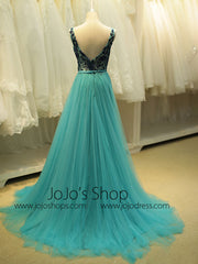 Teal Green Romantic Lace Formal Prom Evening Dress YW1705