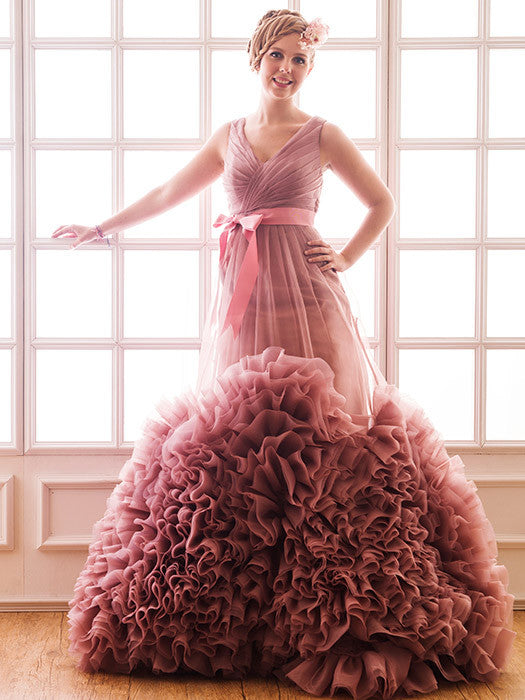 Dusty Pink V Neck Prom Formal Evening Dress with Ruffles | RS3005 Size 4 / Pink Dusty Pink V Neck Prom Formal Evening Dress with Ruffles | RS3005 Size 4 / Pink