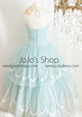 Vintage Tea Length Ice Blue Formal Evening Dress