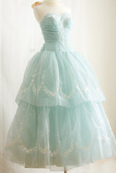 Vintage Tea Length Ice Blue Formal Evening Dress