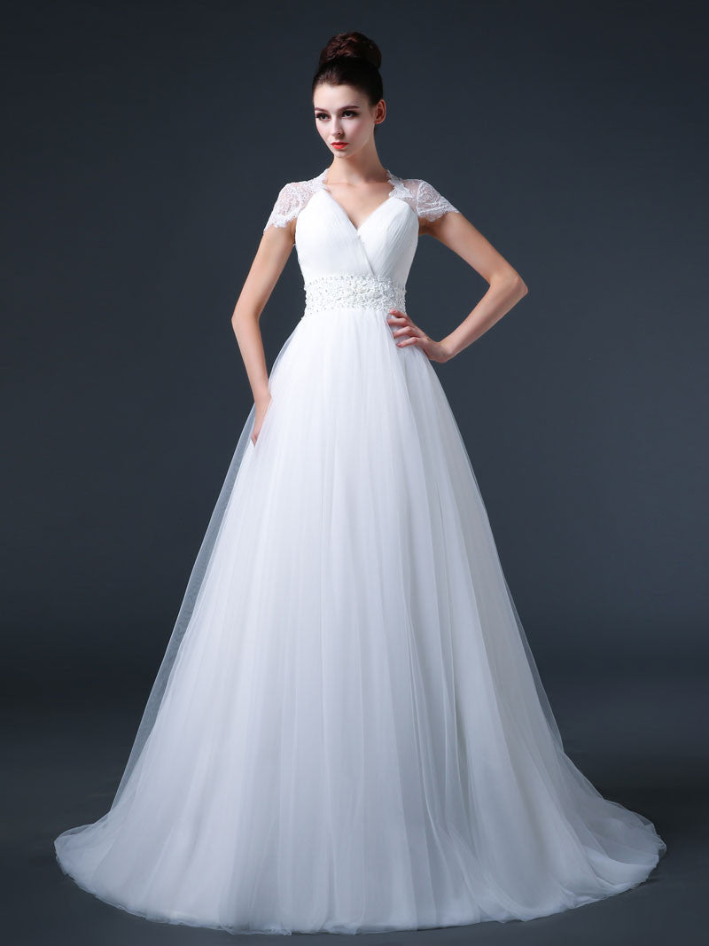 Lace Cap Sleeves Dress with Tulle Skirt Size 6 / Ivory Lace Cap Sleeves Dress with Tulle Skirt Size 6 / Ivory