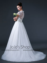 Lace Cap Sleeves Dress with Tulle Skirt