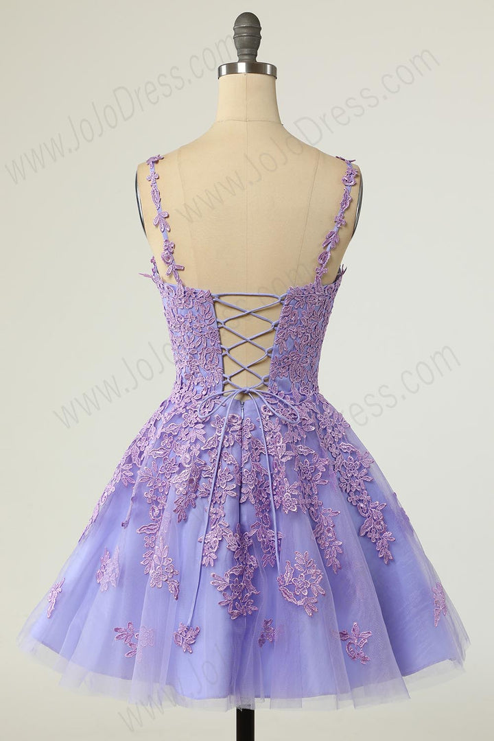 Purple Lace Short Cocktail Semi Formal Prom Dress EN5706