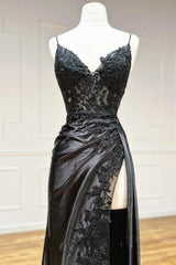 Classy Black Lace Side Split Evening Dress AL3020