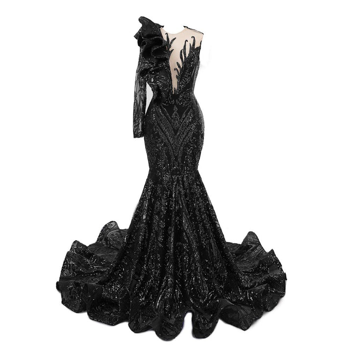 Black Sequins Fit and Flare Formal Prom Evening Dress EN5806