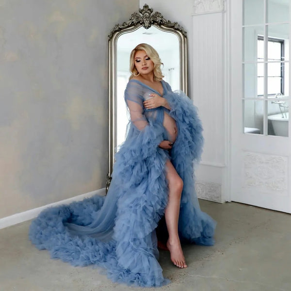 Blue Lilac Purple Maternity Tulle Robe for Photo Shoot RB1333
