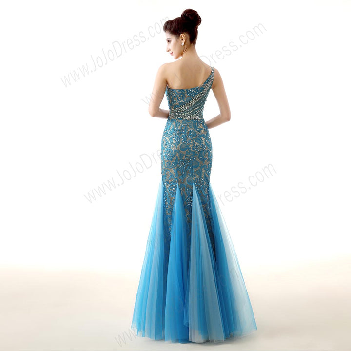 Blue One Shoulder Maxi Formal Prom Evening Dress EN137