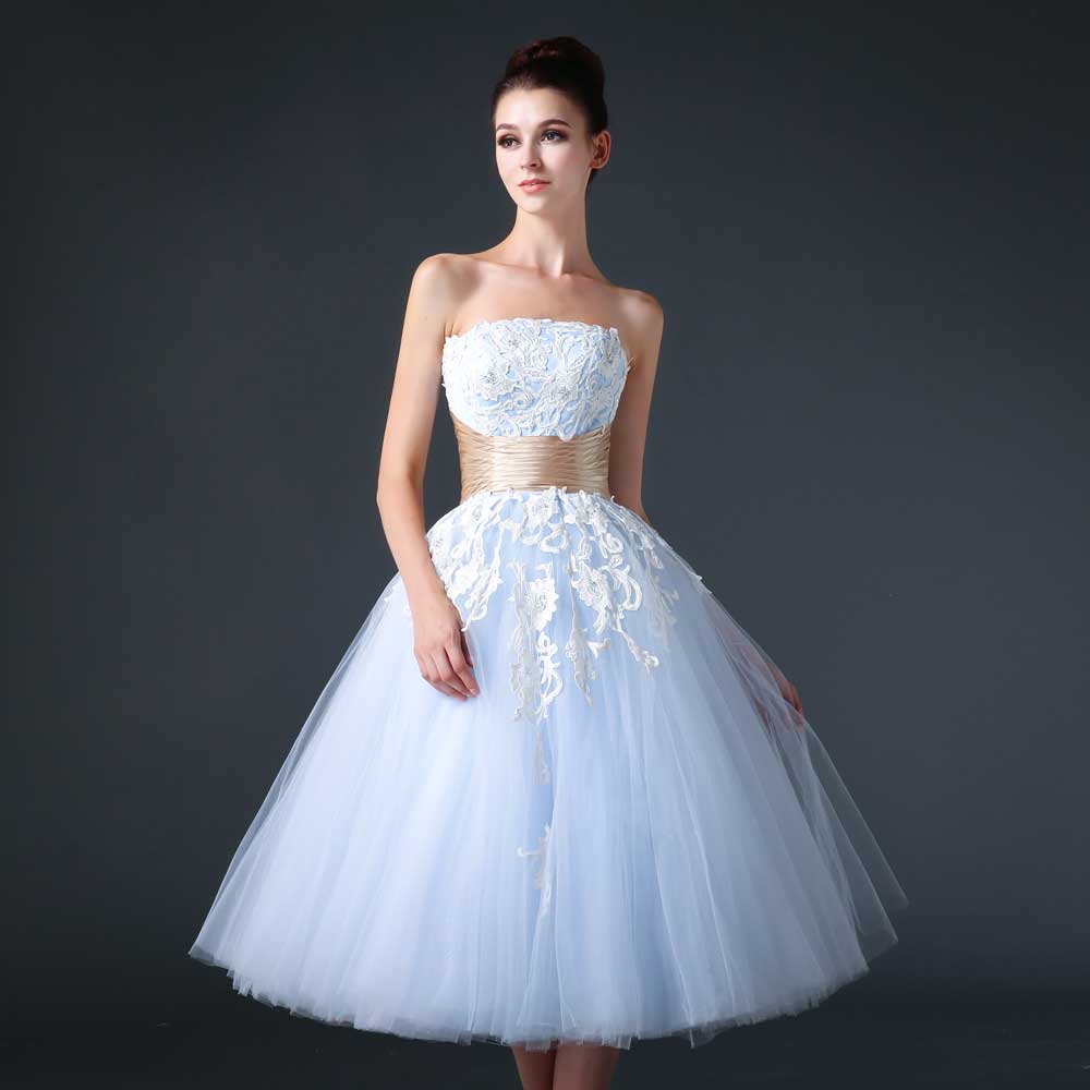 Blue Retro 50s Tea Length Prom Dress Formal Dress CC3005