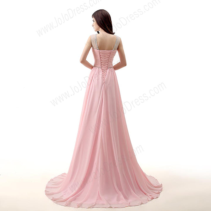 Blush Pink Grecian Chiffon Maxi Formal Prom Evening Dress EN142