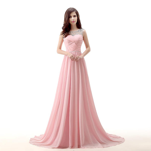 Blush Pink Grecian Chiffon Maxi Formal Prom Evening Dress EN142