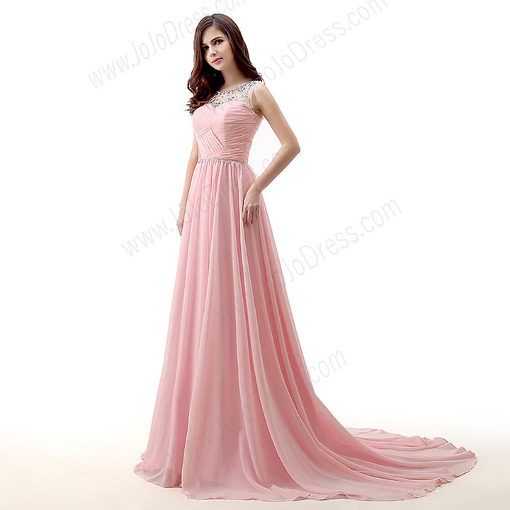 Blush Pink Grecian Chiffon Maxi Formal Prom Evening Dress EN142