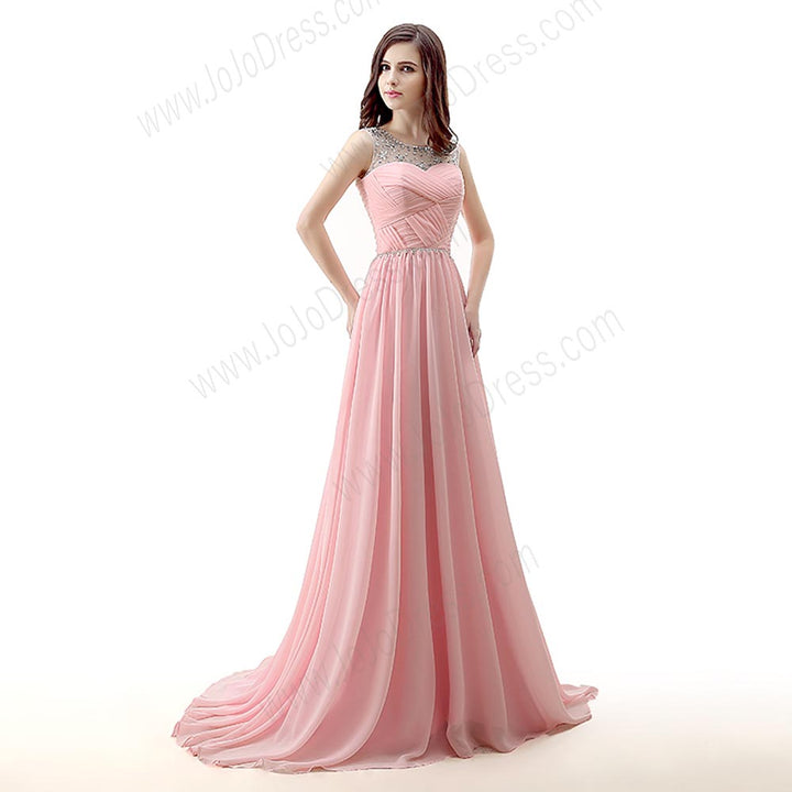 Blush Pink Grecian Chiffon Maxi Formal Prom Evening Dress EN142
