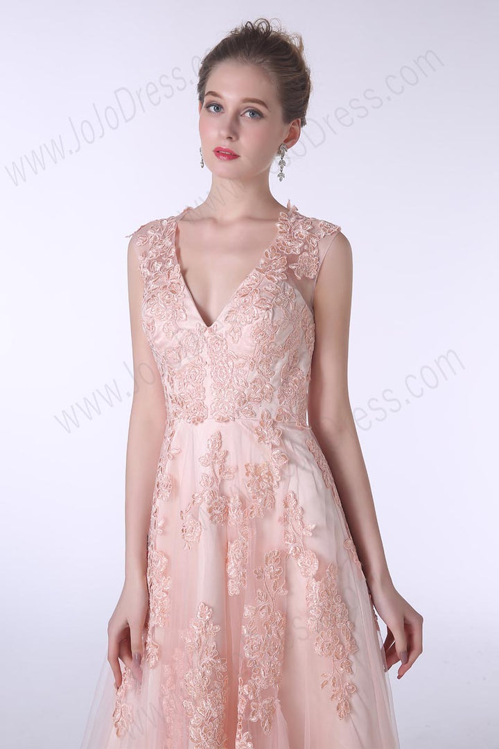 Vintage Blush Lace Maxi Formal Prom Evening Dress EN136