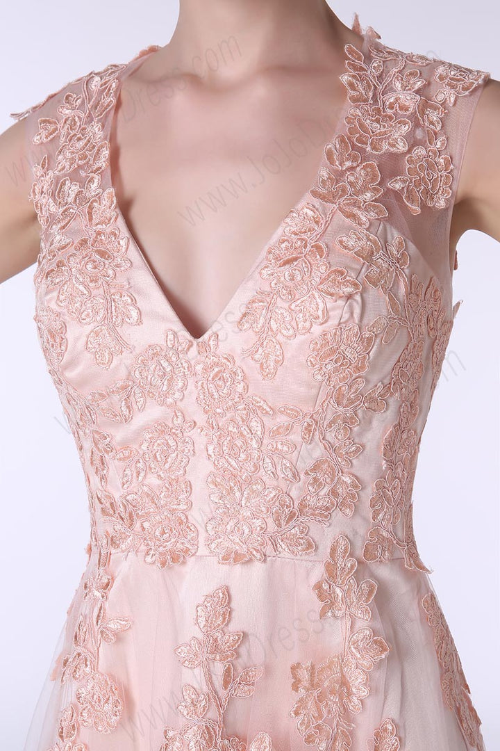 Vintage Blush Lace Maxi Formal Prom Evening Dress EN136
