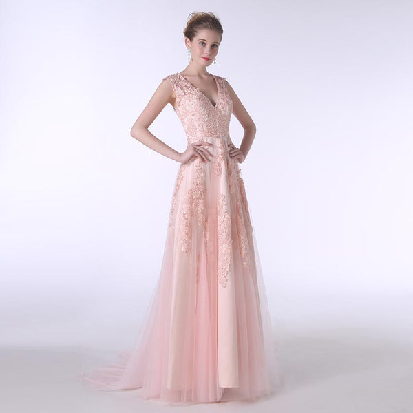 Vintage Blush Lace Maxi Formal Prom Evening Dress EN136