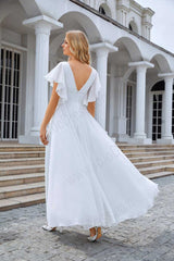 Chiffon Maxi Wedding Dress with Flutter Sleeves EN5712