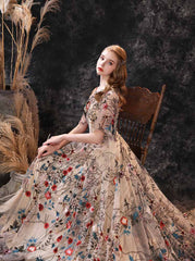 Vintage Botanical Lace Formal Prom Evening Dress EN3902