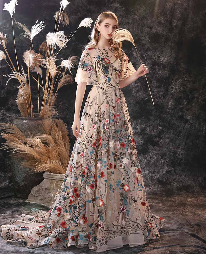 Vintage Botanical Lace Formal Prom Evening Dress EN3902