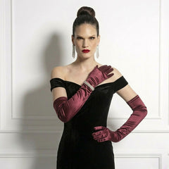 Long Burgundy Dark Red Satin Gloves for Formal, Opera and Evening Dress