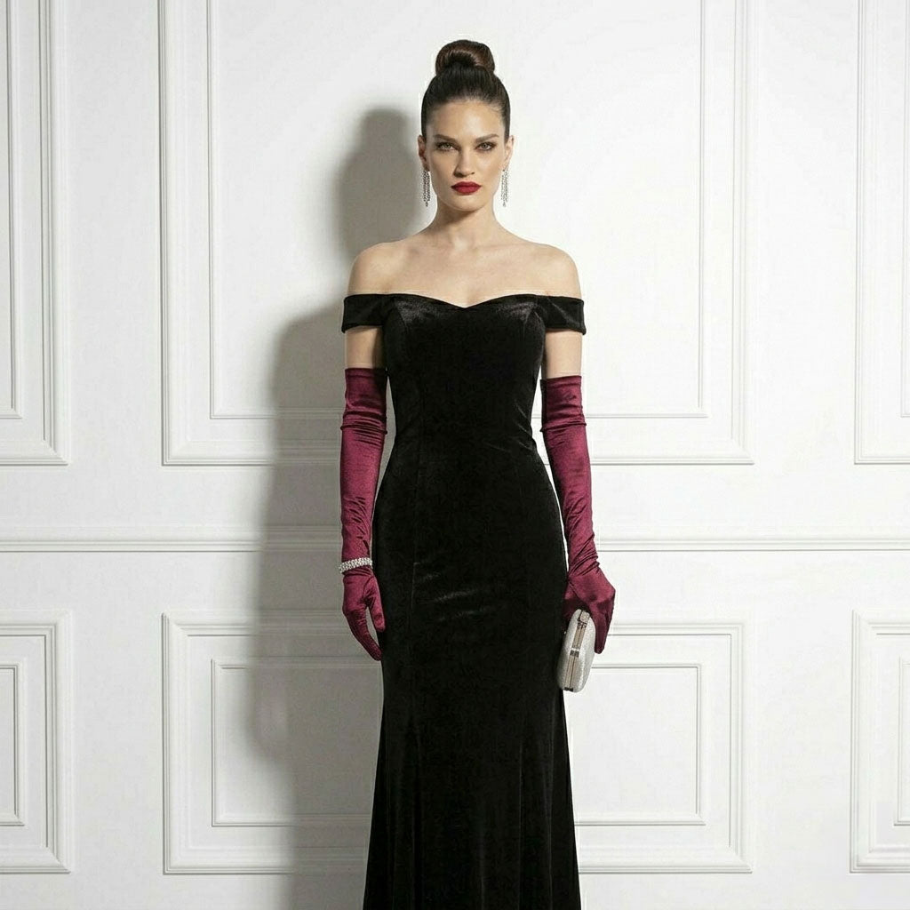 Long Burgundy Dark Red Satin Gloves for Formal, Opera and Evening Dress