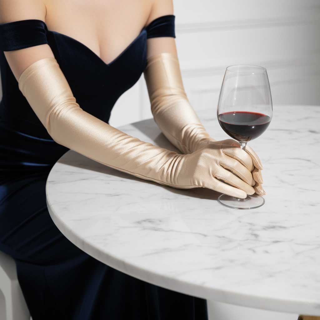 Champagne Long Satin Gloves for Debutante, Wedding and Formal Events A1101
