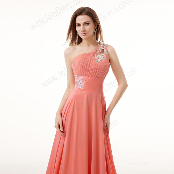 Coral Pink Grecian Chiffon Maxi Formal Prom Evening Dress EN140