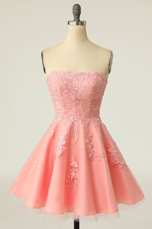 Coral Pink Short Cocktail Lace Prom Semi Formal Dress EN5703