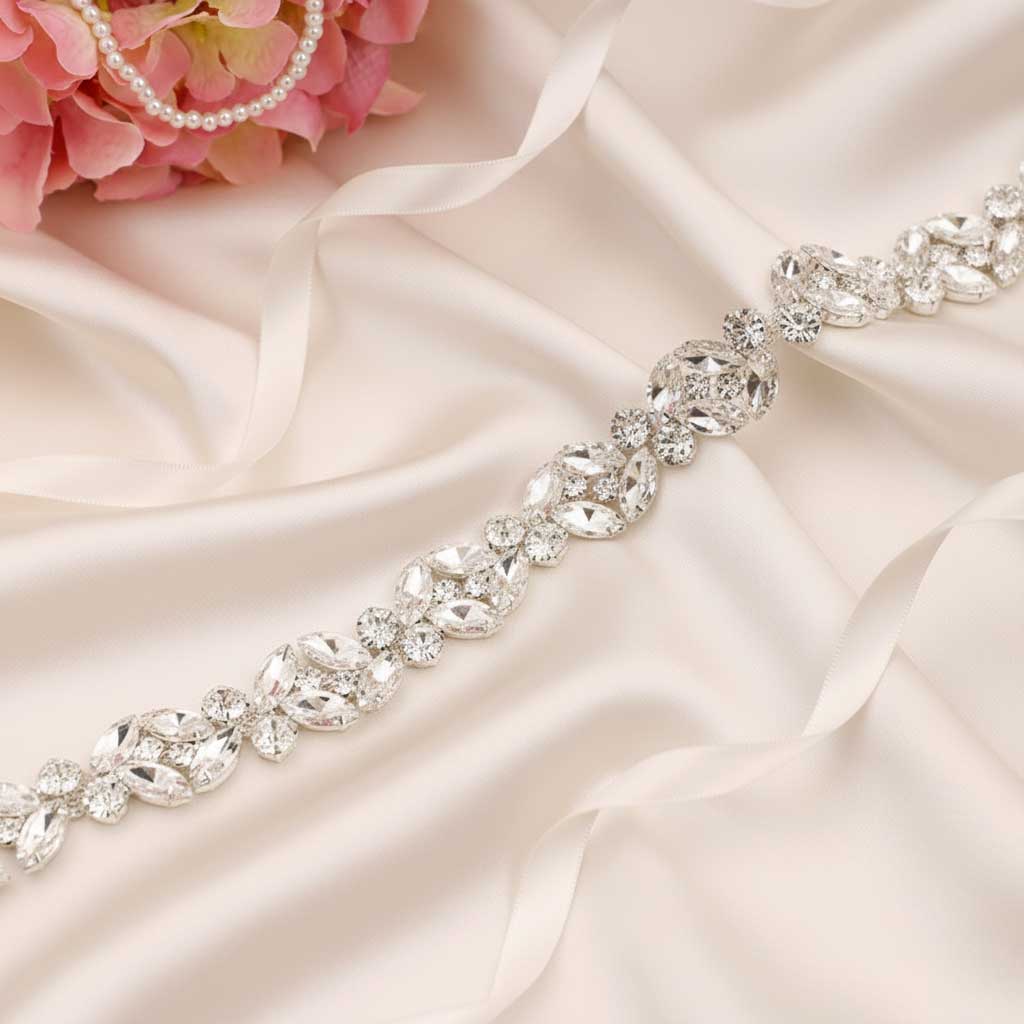 Narrow Jeweled Sash with Rhinestone Crystals SA2101