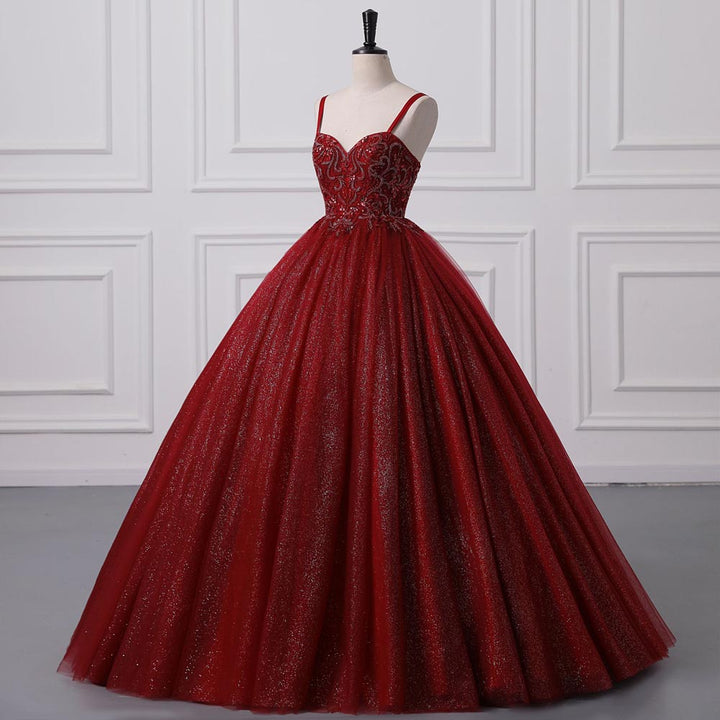Red Maxi Ball Gown Evening Dress with Sweetheart Neckline EN5803