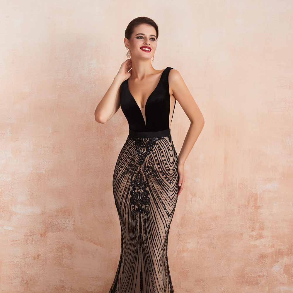 Elegant Black Fitted Maxi Formal Evening Dress EN3403