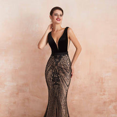 Elegant Black Fitted Maxi Formal Evening Dress EN3403