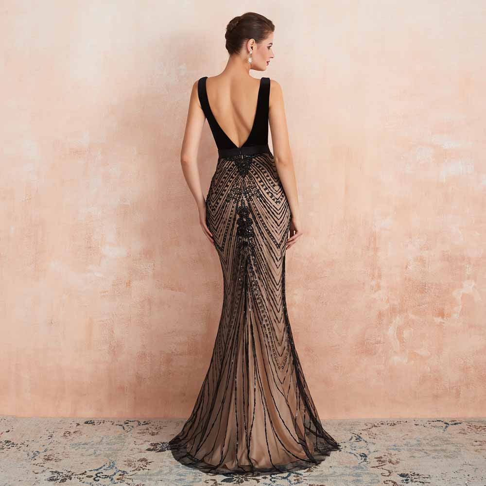 Elegant Black Fitted Maxi Formal Evening Dress EN3403