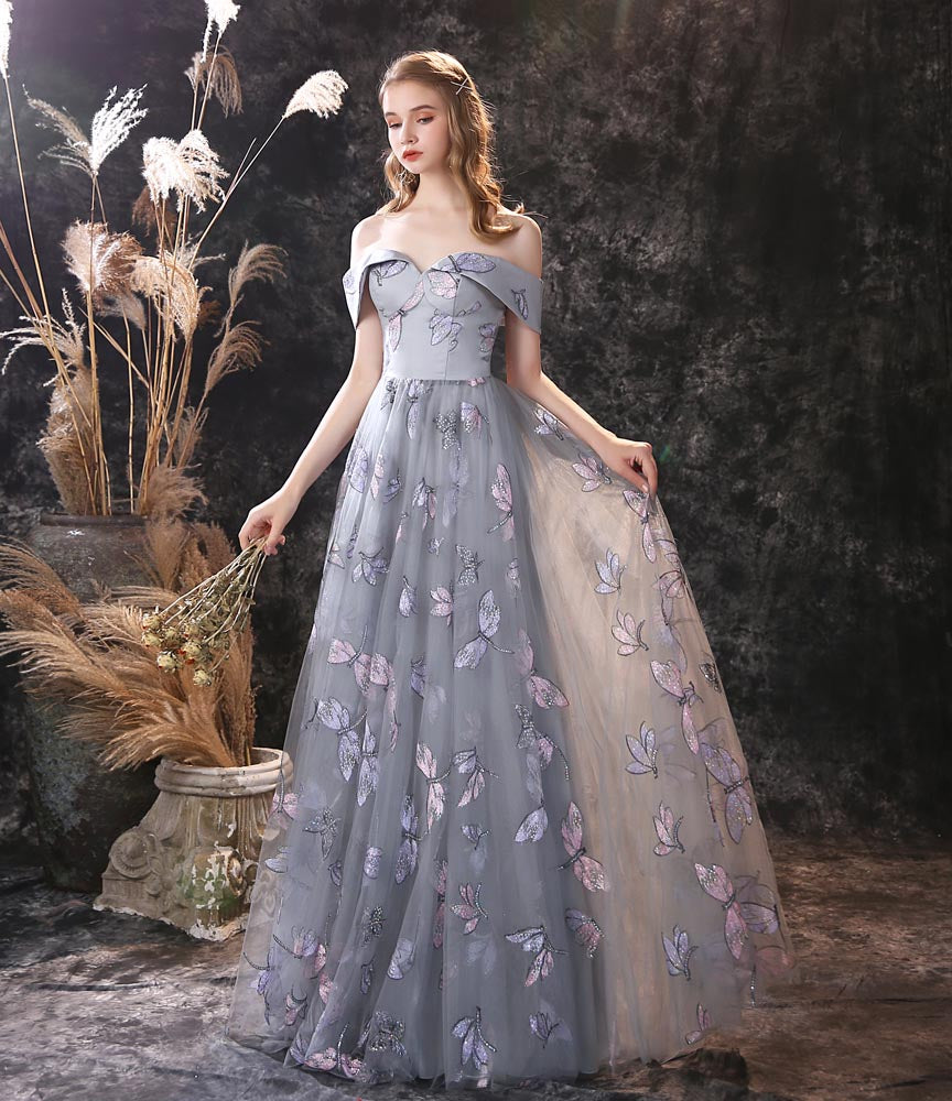 Gray Maxi Long Butterfly Formal Prom Evening Dress EN3901