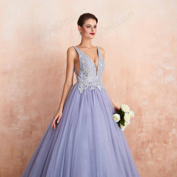 Gray Lace Ball Gown Formal Evening Prom Dress EN3408