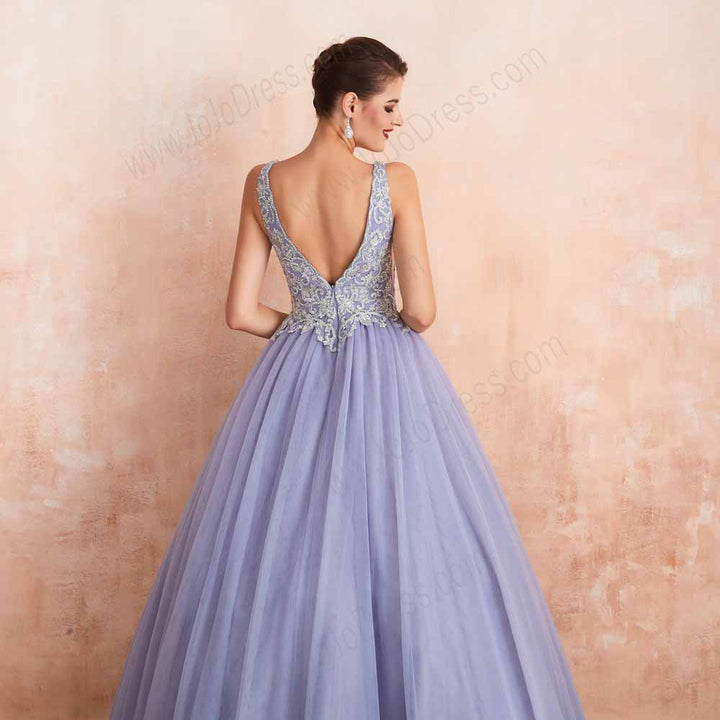 Gray Lace Ball Gown Formal Evening Prom Dress EN3408