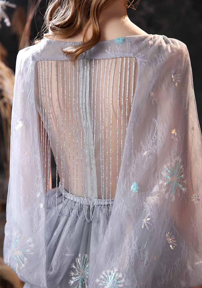 Gray Maxi Snow Flake Sequins Formal Prom Evening Dress EN3905