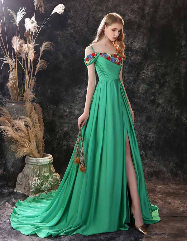 Green Maxi Formal Prom Evening Dress with Side Slit EN3907