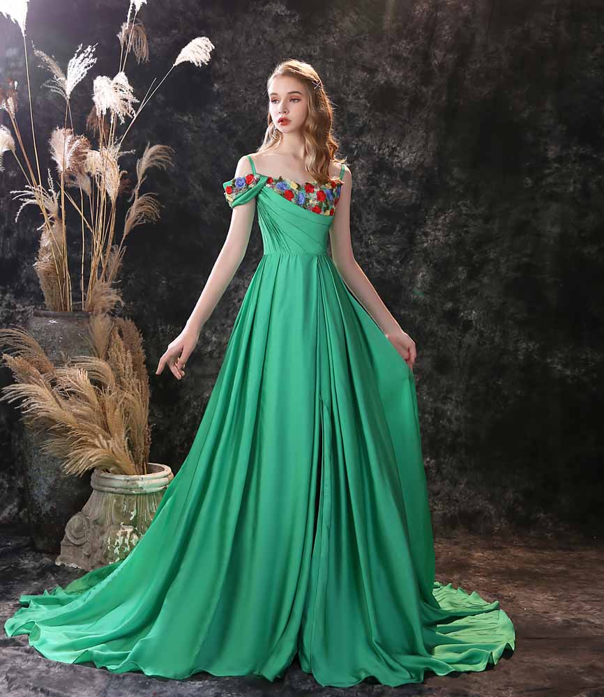 Green Maxi Formal Prom Evening Dress with Side Slit EN3907