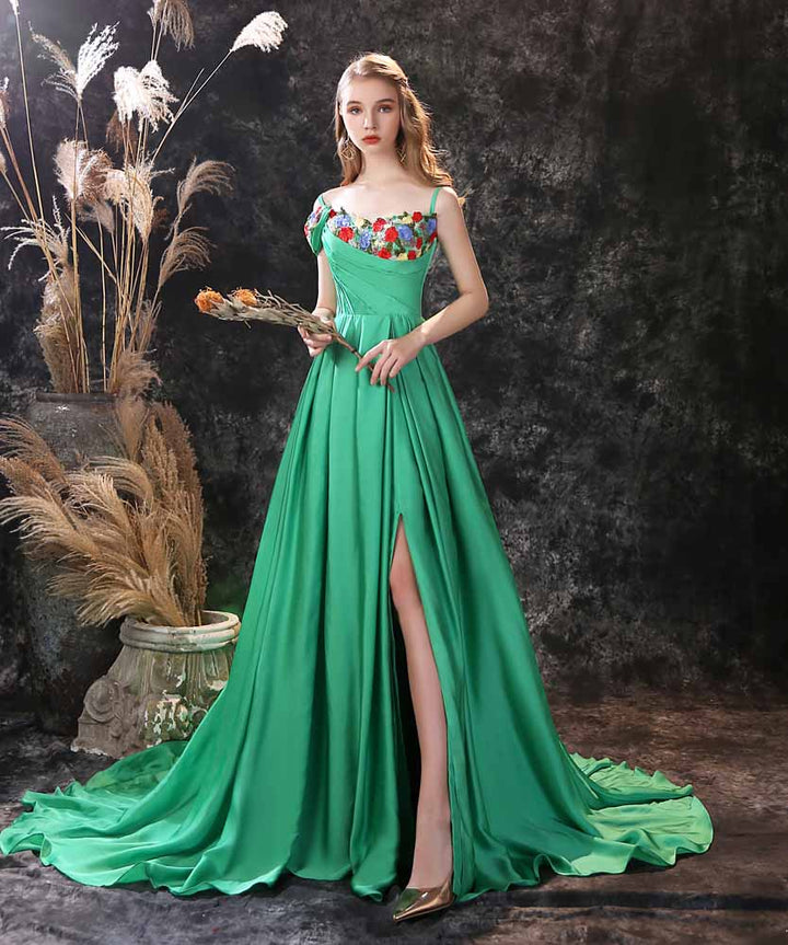 Green Maxi Formal Prom Evening Dress with Side Slit EN3907