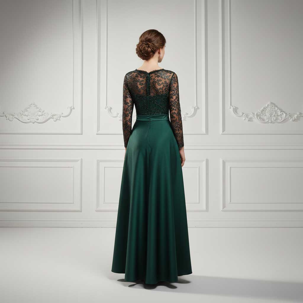 Dark Green Long Music Recital Dress with Long Sleeves TS2605
