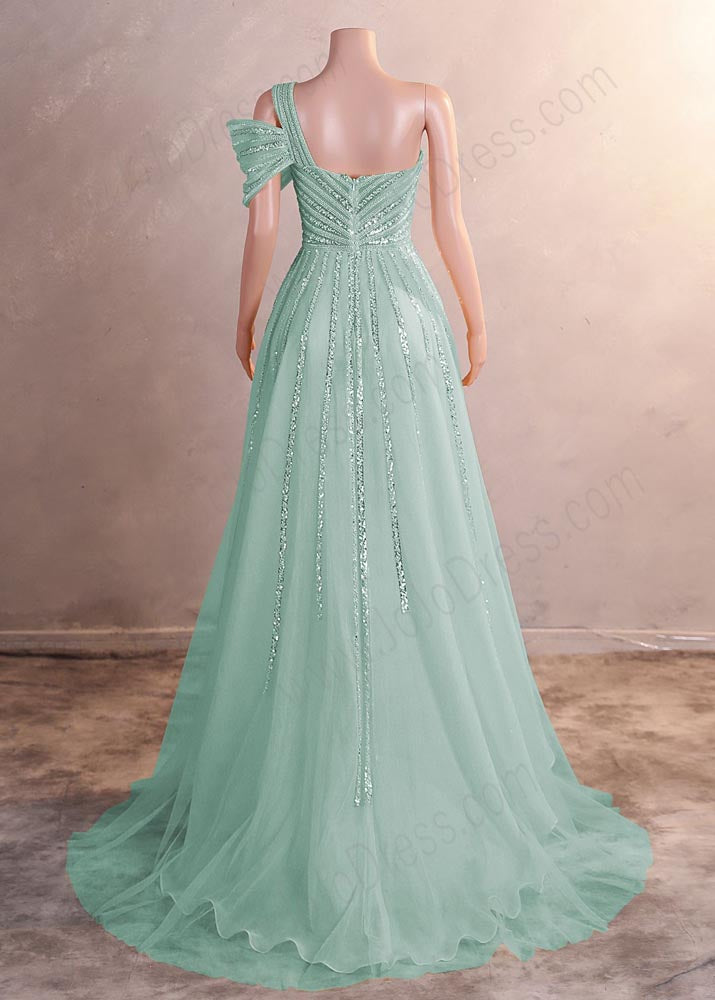 Green Maxi One Shoulder Formal Prom Evening Dress EN5811