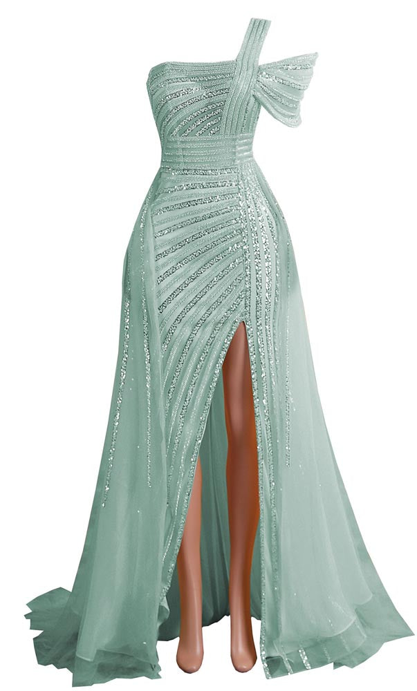 Green Maxi One Shoulder Formal Prom Evening Dress EN5811