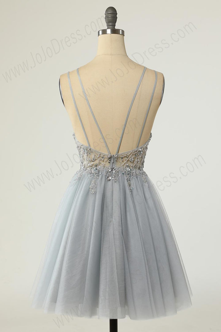 Gray Short Cocktail Semi Formal Prom Dress EN5709