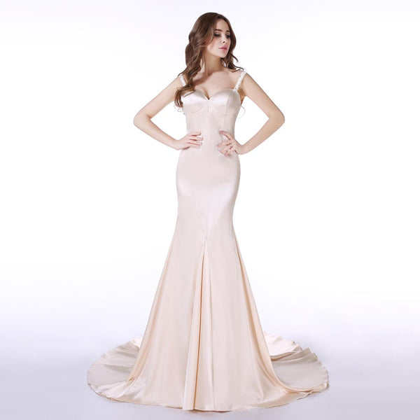 Ivory Satin Mermaid Formal Prom Evening Dress EN135