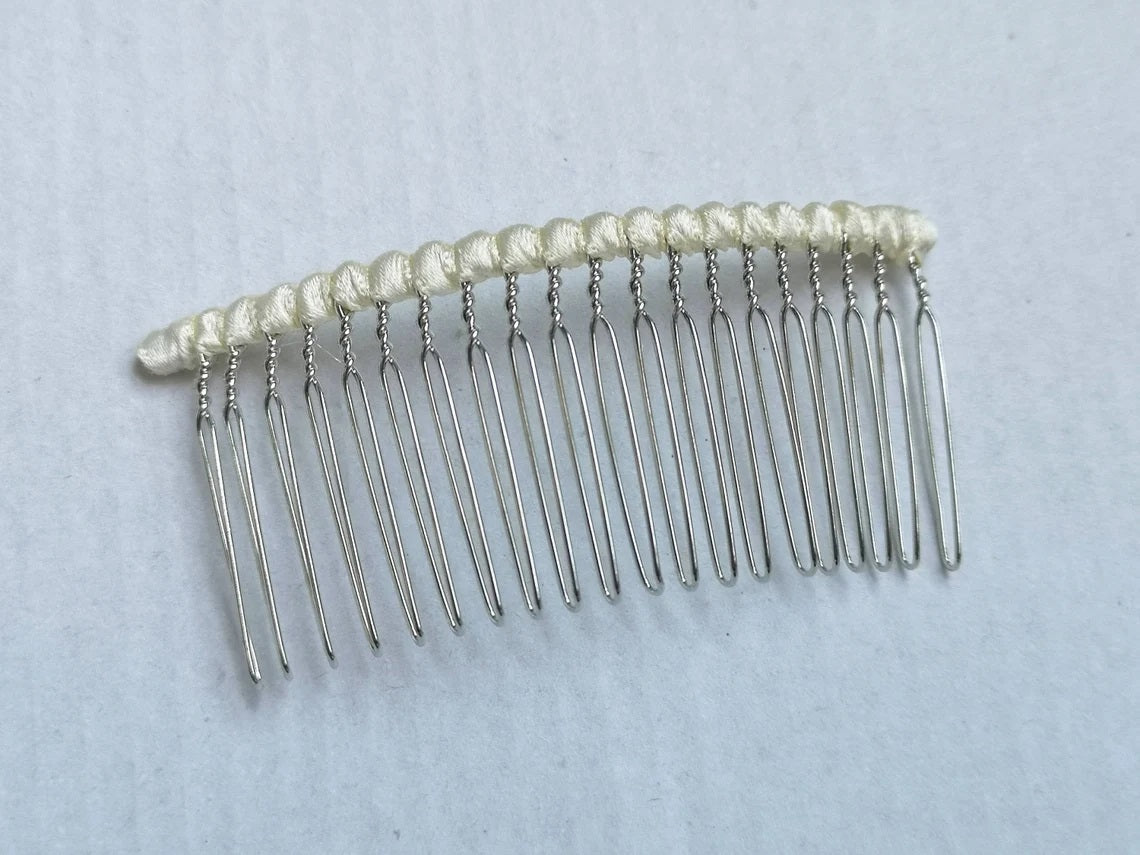 Ivory and White Satin Wrapped Comb